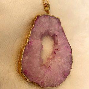 Pink geode quartz necklace💕📿🕉